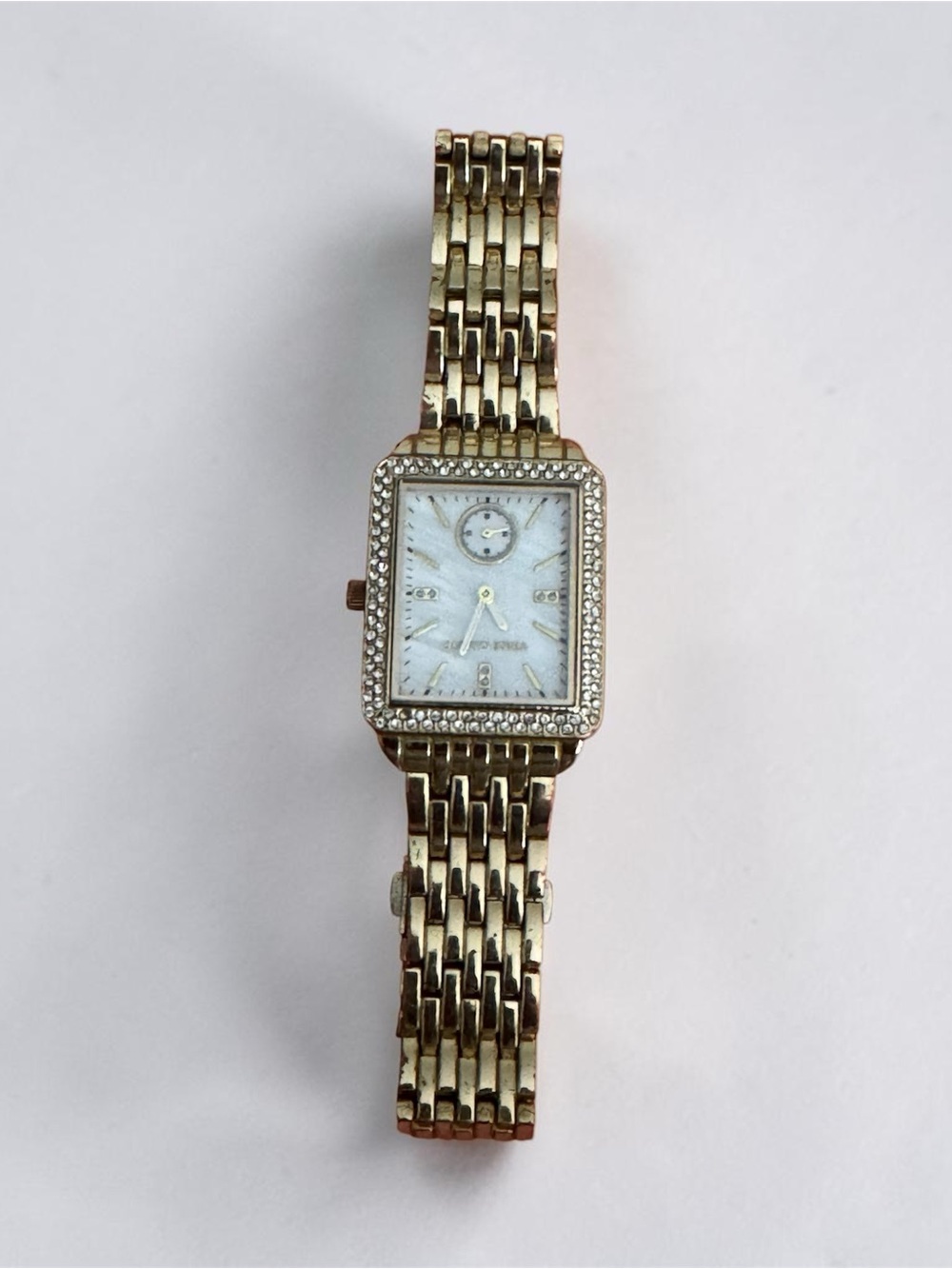 Vince Camuto Gold-Tone Crystal Trim Rectangular Watch